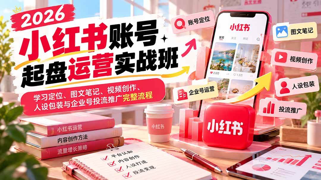 （20647期）2026小红书账号起盘运营实战班：学习定位、图文笔记、视频创作、人设包装与企业号投流推广完整流程亿创资源网_优质资源分享平台_一站式资源获取亿创资源网 | 优质资源分享平台_一站式资源获取