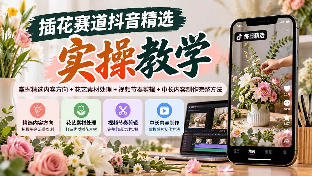 （20775期）插花赛道抖音精选实操教学：掌握精选内容方向+花艺素材处理+视频节奏剪辑+中长内容制作完整方法亿创资源网_优质资源分享平台_一站式资源获取亿创资源网 | 优质资源分享平台_一站式资源获取