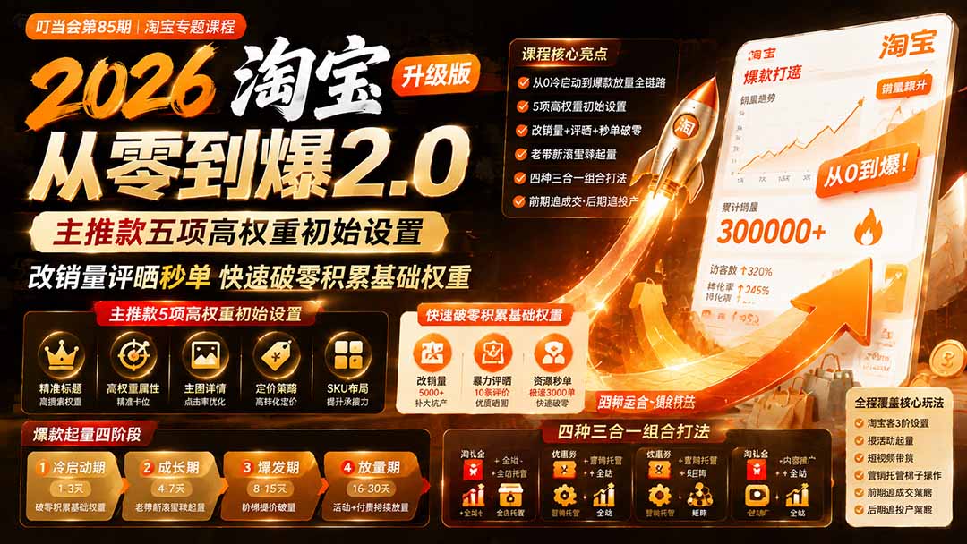 2026淘宝从零到爆2.0第85期；主推款五项高权重初始设置，改销量评晒秒单快速破零积累基础权重亿创资源网_优质资源分享平台_一站式资源获取亿创资源网 | 优质资源分享平台_一站式资源获取
