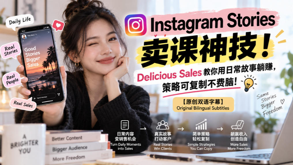 Instagram Stories卖课神技！Delicious Sales教你用日常故事躺賺，策略可复制不费脑！【原创双语字幕】亿创资源网_优质资源分享平台_一站式资源获取亿创资源网 | 优质资源分享平台_一站式资源获取
