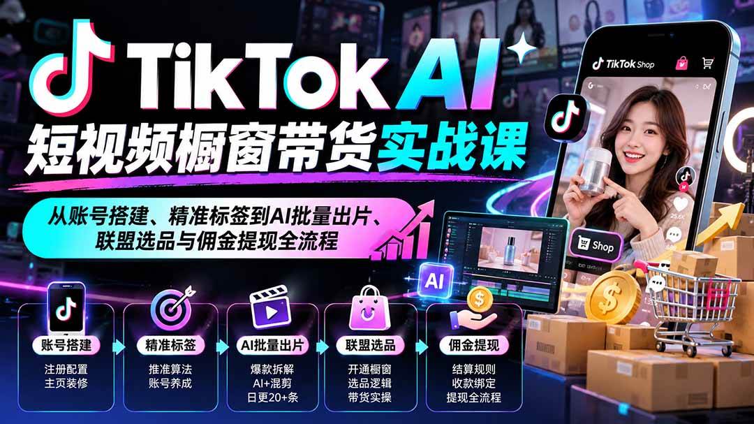 (20725期)TikTok AI短视频橱窗带货实战课:从账号搭建、精准标签到AI批量出片、联盟选品与佣金提现全流程亿创资源网_优质资源分享平台_一站式资源获取亿创资源网 | 优质资源分享平台_一站式资源获取