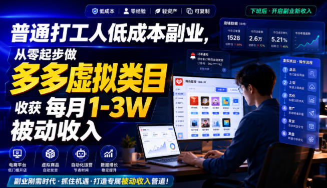 普通打工人低成本副业，从零起步做多多虚拟类目，收获每月1-3W被动收入【揭秘】亿创资源网_优质资源分享平台_一站式资源获取亿创资源网 | 优质资源分享平台_一站式资源获取