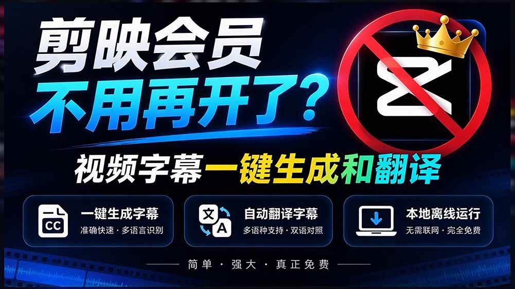（20728期）剪映会员不用再开了？视频字幕一键生成加翻译，本地离线运行，完全免费，超快速高精度，字幕大师亿创资源网_优质资源分享平台_一站式资源获取亿创资源网 | 优质资源分享平台_一站式资源获取