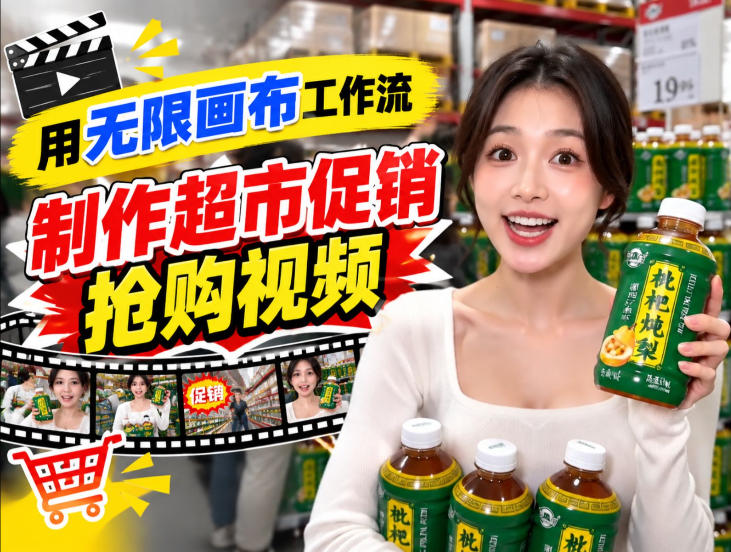 无限画布超市促销抢购视频工作流，一键产出TikTok抖音带货短视频亿创资源网_优质资源分享平台_一站式资源获取亿创资源网 | 优质资源分享平台_一站式资源获取