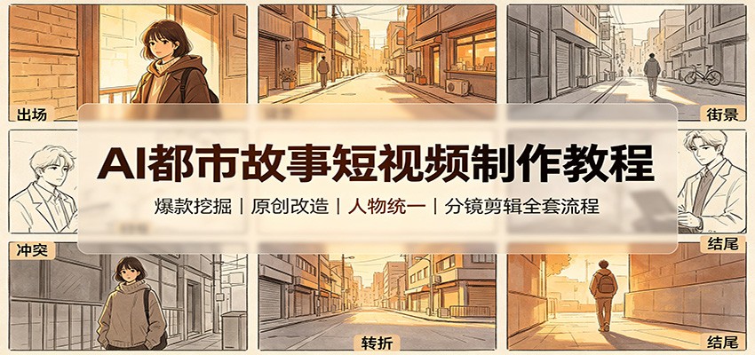 AI都市故事短视频制作教程:爆款挖掘原创改造,人物统一分镜剪辑全套流程亿创资源网_优质资源分享平台_一站式资源获取亿创资源网 | 优质资源分享平台_一站式资源获取