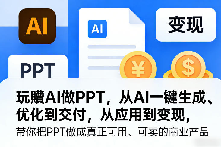 玩賺AI做PPT，从AI一键生成、优化到交付，从应用到变现，带你把PPT做成真正可用、可卖的商业产品亿创资源网_优质资源分享平台_一站式资源获取亿创资源网 | 优质资源分享平台_一站式资源获取