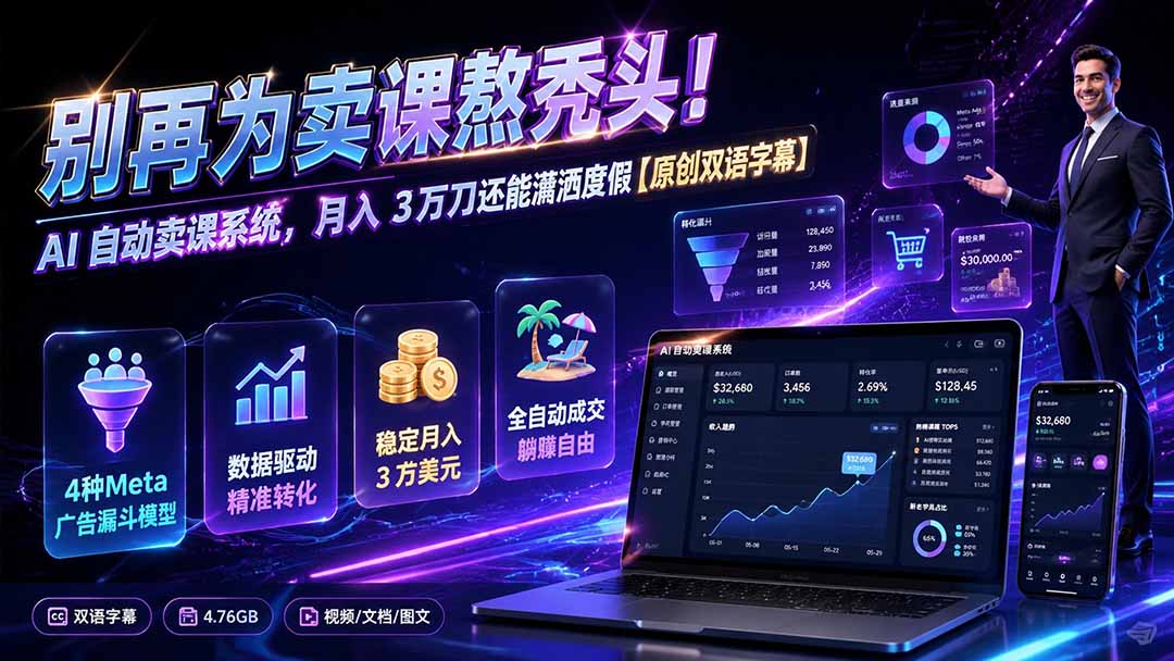 别再为卖课熬秃头！AI 自动卖课系统，月入 3 万刀还能潇洒度假【原创双语字幕】亿创资源网_优质资源分享平台_一站式资源获取亿创资源网 | 优质资源分享平台_一站式资源获取