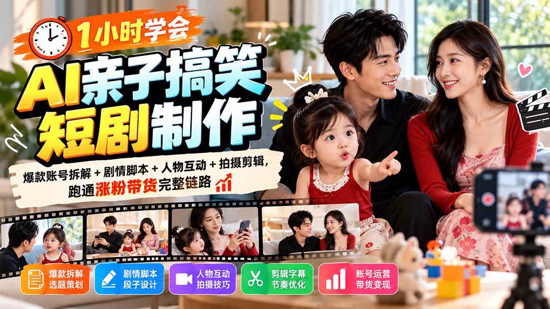 (20807期)1小时学会AI亲子搞笑短剧制作:爆款账号拆解+剧情脚本+人物互动+拍摄剪辑,跑通涨粉带货完整链路亿创资源网_优质资源分享平台_一站式资源获取亿创资源网 | 优质资源分享平台_一站式资源获取
