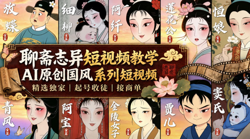 聊斋志异短视频教学,AI原创国风系列短视频,精选独家丨起号收徒丨接商单(更新0818)亿创资源网_优质资源分享平台_一站式资源获取亿创资源网 | 优质资源分享平台_一站式资源获取