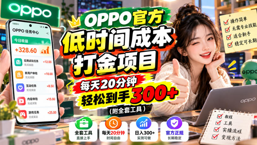 OPPO官方低时间成本打金项目，每天20分钟，轻松到手300+（附全套工具）【揭秘】亿创资源网_优质资源分享平台_一站式资源获取亿创资源网 | 优质资源分享平台_一站式资源获取