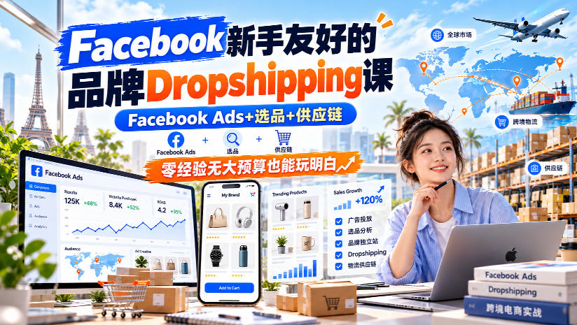 Facebook新手友好的品牌Dropshipping课，Facebook Ads+选品+供应链，零经验无大预算也能玩明白【原创双语字幕】亿创资源网_优质资源分享平台_一站式资源获取亿创资源网 | 优质资源分享平台_一站式资源获取