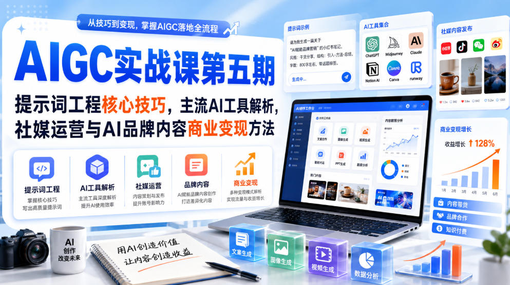 刺猬星球·AIGC实战课第五期，提示词工程核心技巧，主流AI工具解析，社媒运营与AI品牌内容商业变现方法亿创资源网_优质资源分享平台_一站式资源获取亿创资源网 | 优质资源分享平台_一站式资源获取