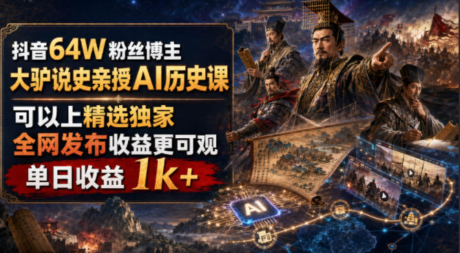 抖音64W粉丝博主大驴说史亲授AI历史课，可以上精选独家，全网发布收益更可观，单日收益1k+亿创资源网_优质资源分享平台_一站式资源获取亿创资源网 | 优质资源分享平台_一站式资源获取