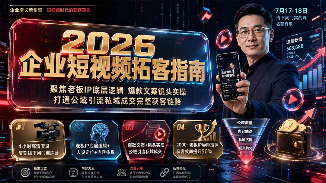 2026企业短视频拓客指南：聚焦老板IP底层逻辑，爆款文案镜头实操，打通公域引流私域成交完整获客链路亿创资源网_优质资源分享平台_一站式资源获取亿创资源网 | 优质资源分享平台_一站式资源获取
