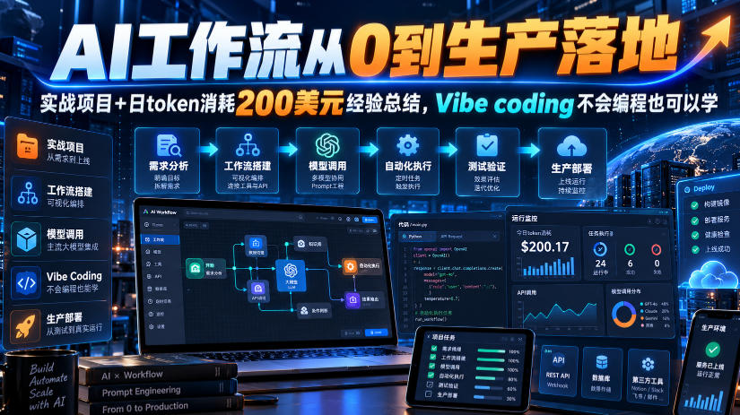 AI工作流从0到生产落地，实战项目+日token消耗200美刀经验总结，Vibe coding不会编程也可以学亿创资源网_优质资源分享平台_一站式资源获取亿创资源网 | 优质资源分享平台_一站式资源获取