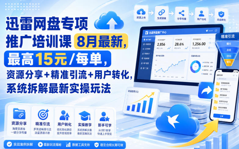 迅雷网盘专项推广培训课8月最新,最高15米/每单,资源分享+精准引流+用户转化,系统拆解最新实操玩法(更新0819)亿创资源网_优质资源分享平台_一站式资源获取亿创资源网 | 优质资源分享平台_一站式资源获取