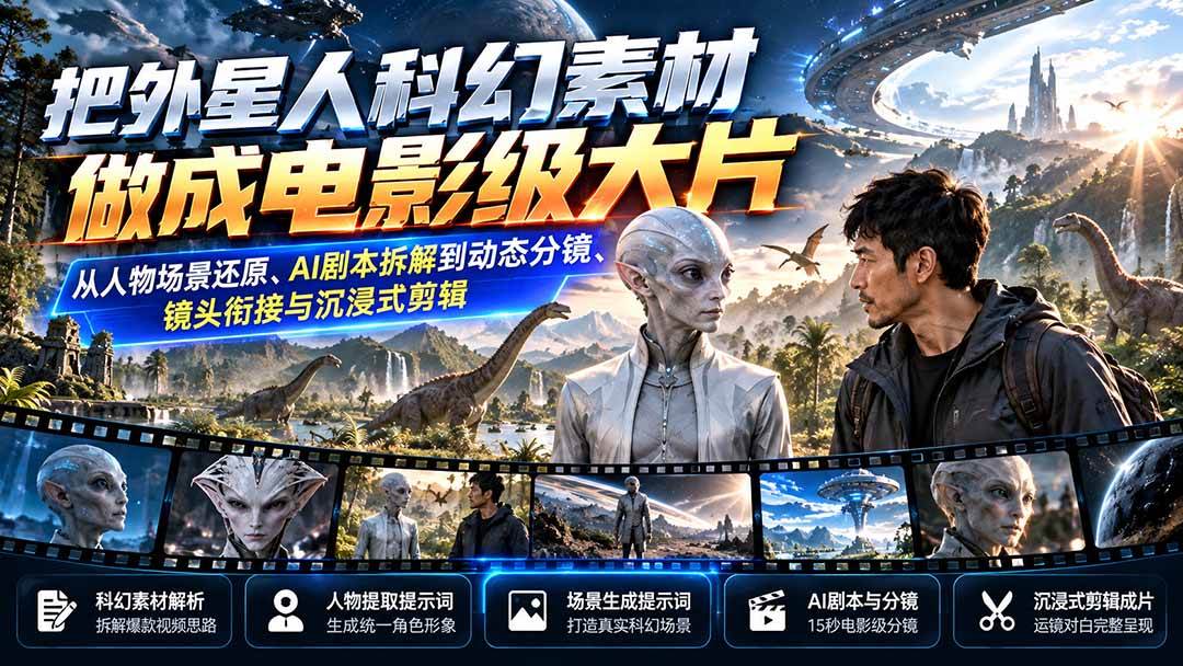 (20946期)把外星人科幻素材做成电影级大片:从人物场景还原、AI剧本拆解到动态分镜、镜头衔接与沉浸式剪辑 (20946期)把外星人科幻素材做成电影级大片:从人物场景还原、AI剧本拆解到动态分镜、镜头衔接与沉浸式剪辑
