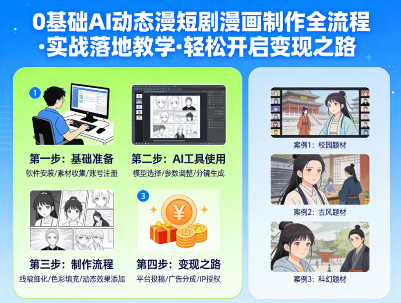 0基础AI动态漫短剧漫画制作全流程，实战落地教学，轻松开启变现之路亿创资源网_优质资源分享平台_一站式资源获取亿创资源网 | 优质资源分享平台_一站式资源获取