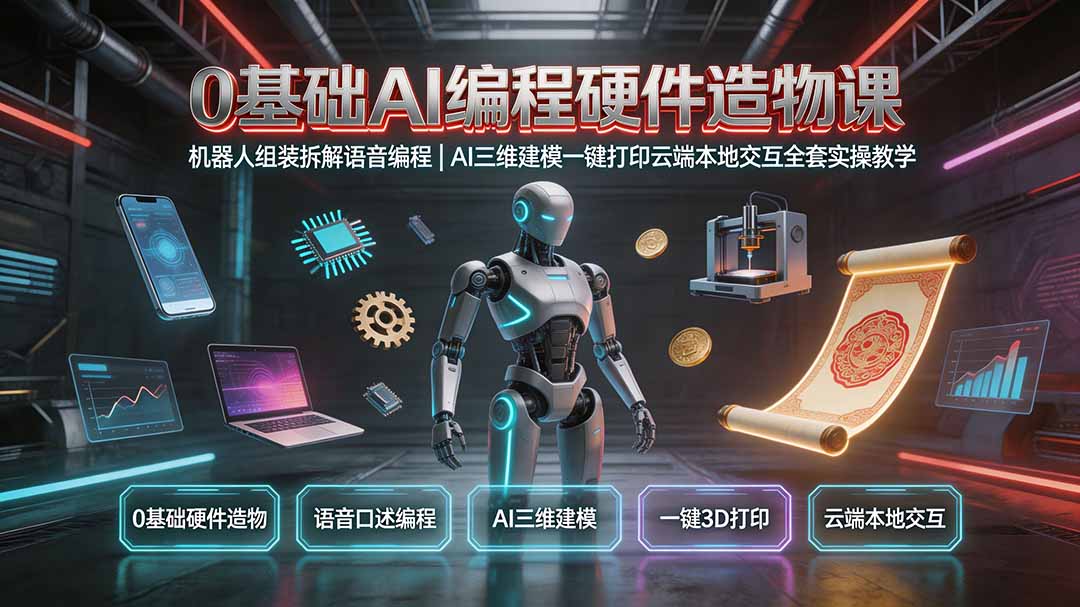 0基础AI编程硬件造物课｜机器人组装拆解语音编程，AI三维建模一键打印云端本地交互全套实操教学亿创资源网_优质资源分享平台_一站式资源获取亿创资源网 | 优质资源分享平台_一站式资源获取