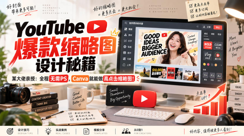 YouTube爆款缩略图设计秘籍，某油管大佬（610万订阅者）亲授，全程无需PS，Canva就能做高点击缩略图！【原创双语字幕】亿创资源网_优质资源分享平台_一站式资源获取亿创资源网 | 优质资源分享平台_一站式资源获取