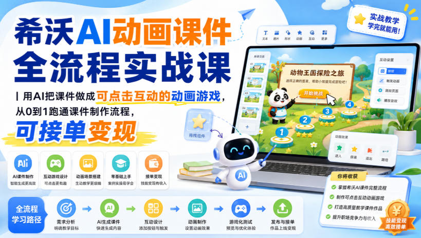 希沃AI动画课件全流程实战课|用AI把课件做成可点击互动的动画游戏,从0到1跑通课件制作流程,可接单变现亿创资源网_优质资源分享平台_一站式资源获取亿创资源网 | 优质资源分享平台_一站式资源获取