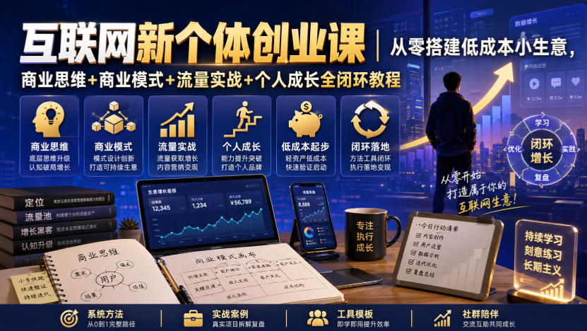 互联网新个体创业课｜从零搭建低成本小生意，商业思维+商业模式+流量实战+个人成长全闭环教程亿创资源网_优质资源分享平台_一站式资源获取亿创资源网 | 优质资源分享平台_一站式资源获取