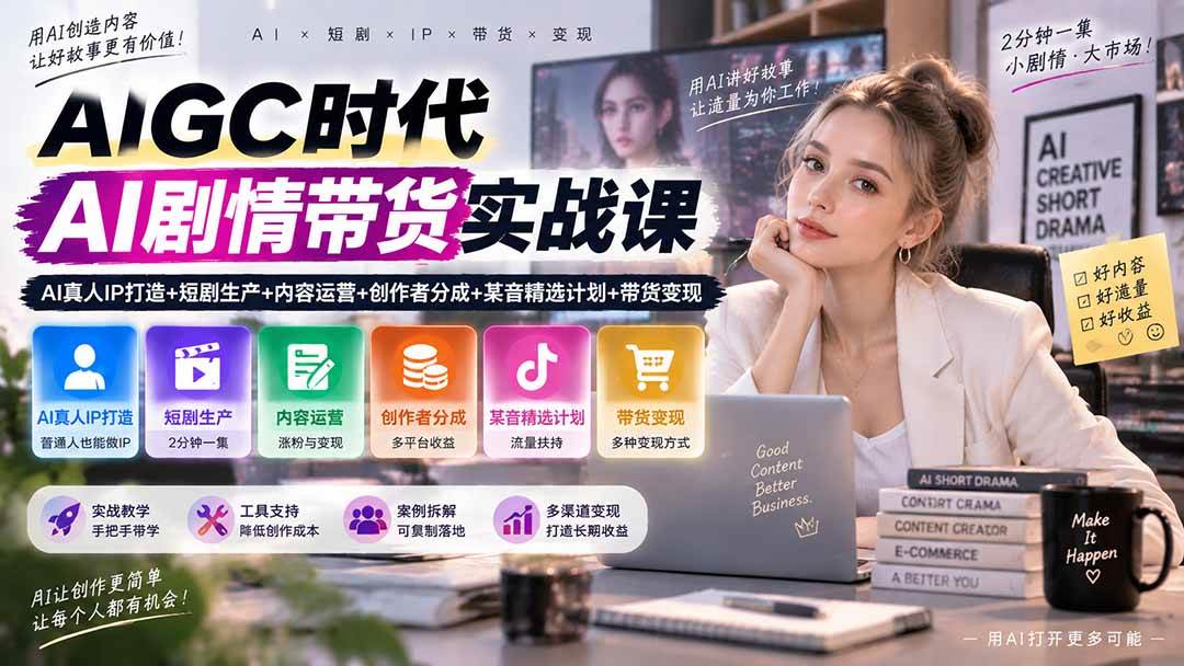 (20567期)AIGC时代AI剧情带货实战课|AI真人IP打造+短剧生产+内容运营+创作者分成、某音精选计划+带货变现亿创资源网_优质资源分享平台_一站式资源获取亿创资源网 | 优质资源分享平台_一站式资源获取