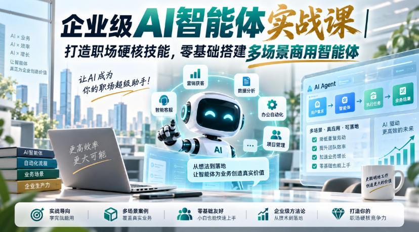 企业级AI智能体实战课｜打造职场硬核技能，零基础搭建多场景商用智能体亿创资源网_优质资源分享平台_一站式资源获取亿创资源网 | 优质资源分享平台_一站式资源获取