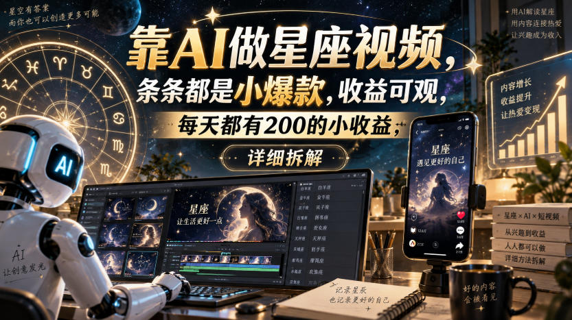 靠AI做星座视频，条条都是小爆款，收益可观，每天都有200的小收益，详细拆解亿创资源网_优质资源分享平台_一站式资源获取亿创资源网 | 优质资源分享平台_一站式资源获取
