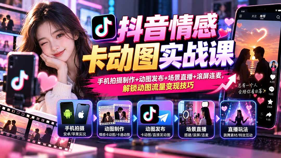 (20815期)抖音情感卡动图实战课:手机拍摄制作+动图发布+场景直播+滚屏连麦,解锁动图流量变现技巧 (20815期)抖音情感卡动图实战课:手机拍摄制作+动图发布+场景直播+滚屏连麦,解锁动图流量变现技巧