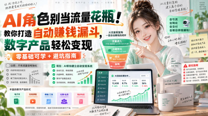 AI角色别当流量花瓶！教你打造自动賺钱漏斗，数字产品轻松变现（零基础可学+避坑指南）【原创双语字幕】亿创资源网_优质资源分享平台_一站式资源获取亿创资源网 | 优质资源分享平台_一站式资源获取