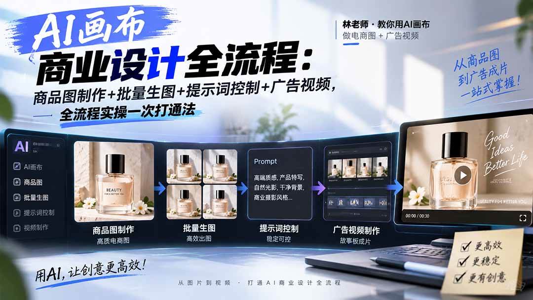 （20576期）AI画布商业设计全流程：商品图制作+批量生图+提示词控制+广告视频，全流程实操一次打通法亿创资源网_优质资源分享平台_一站式资源获取亿创资源网 | 优质资源分享平台_一站式资源获取