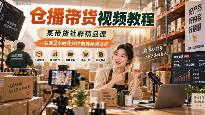仓播带货视频教程，某带货社群精品课，一节课2小时4分钟的视频教会你亿创资源网_优质资源分享平台_一站式资源获取亿创资源网 | 优质资源分享平台_一站式资源获取