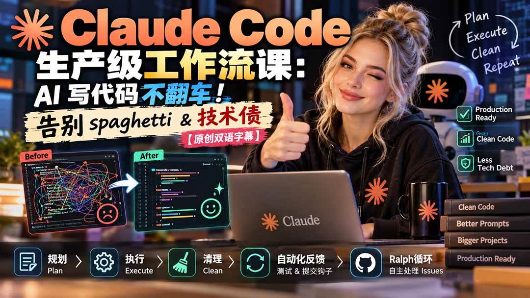 （20739期）Claude Code 生产级工作流课：AI 写代码不翻车！告别 spaghetti & 技术债【原创双语字幕】亿创资源网_优质资源分享平台_一站式资源获取亿创资源网 | 优质资源分享平台_一站式资源获取