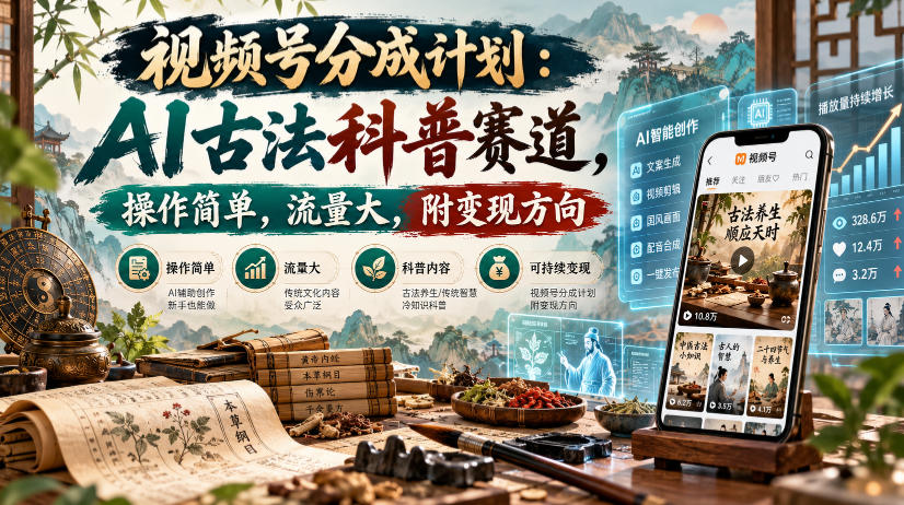 视频号分成计划：AI古法科普赛道，操作简单，流量大，附变现方向亿创资源网_优质资源分享平台_一站式资源获取亿创资源网 | 优质资源分享平台_一站式资源获取