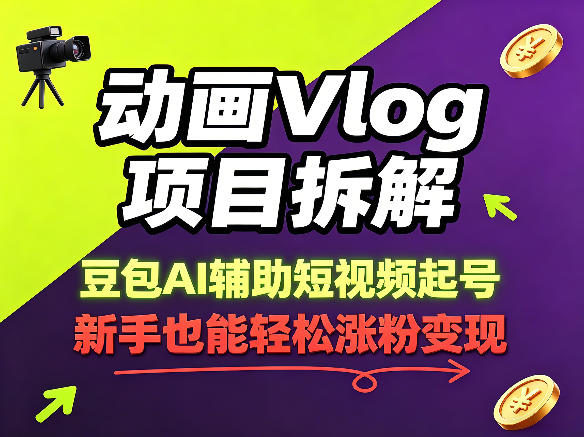 动画Vlog项目拆解，豆包AI辅助短视频起号，新手也能轻松涨粉，43条作品涨粉8.3W亿创资源网_优质资源分享平台_一站式资源获取亿创资源网 | 优质资源分享平台_一站式资源获取