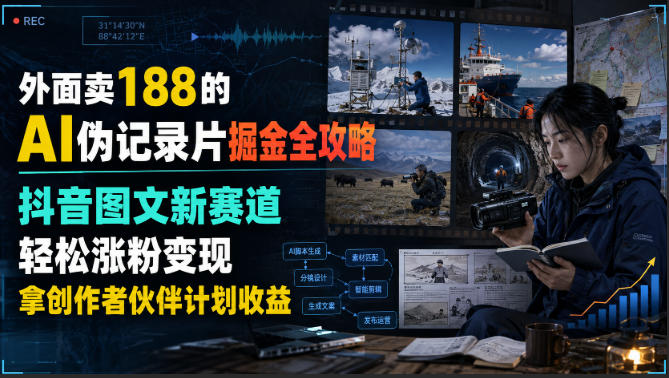 外面卖188的AI伪记录片掘金全攻略，抖音图文新赛道，轻松涨粉变现，拿创作者伙伴计划收益【文档】亿创资源网_优质资源分享平台_一站式资源获取亿创资源网 | 优质资源分享平台_一站式资源获取