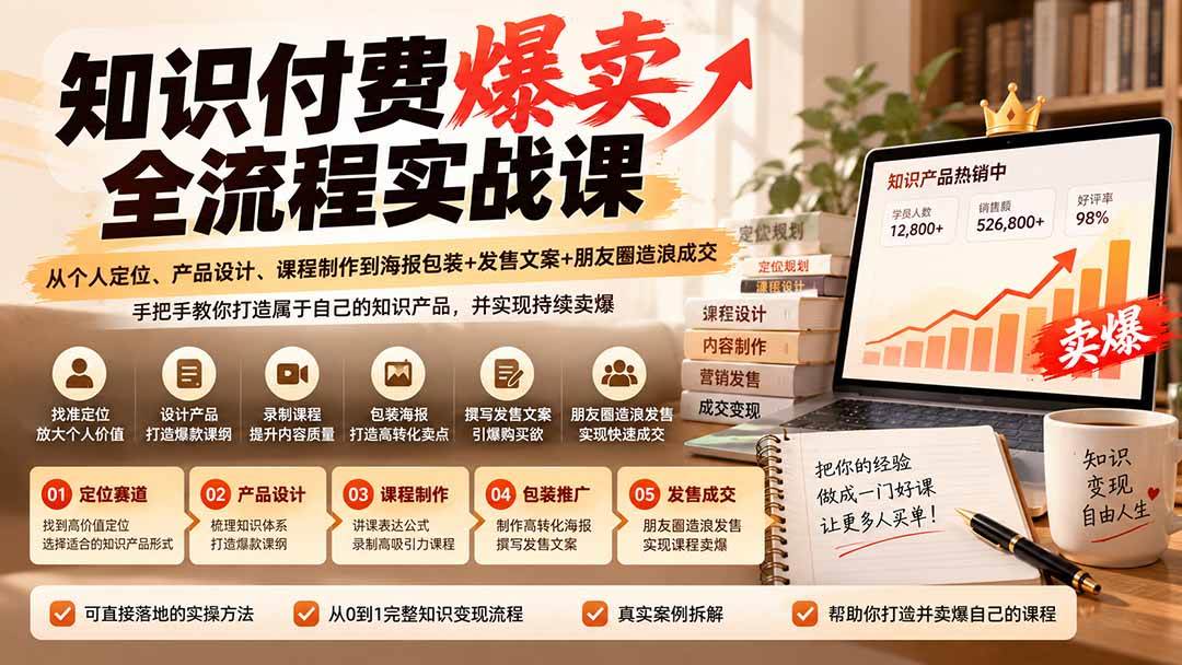 (20787期)【无水印】知识付费爆卖全流程实战课:从个人定位、产品设计、课程制作到海报包装+发售文案+朋友圈造浪成交亿创资源网_优质资源分享平台_一站式资源获取亿创资源网 | 优质资源分享平台_一站式资源获取