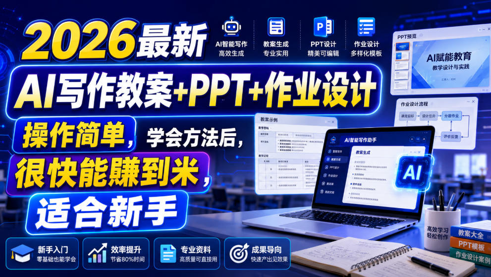 2026最新AI写作教案+PPT+作业设计，操作简单，学会方法后，很快能賺到米，适合新手亿创资源网_优质资源分享平台_一站式资源获取亿创资源网 | 优质资源分享平台_一站式资源获取