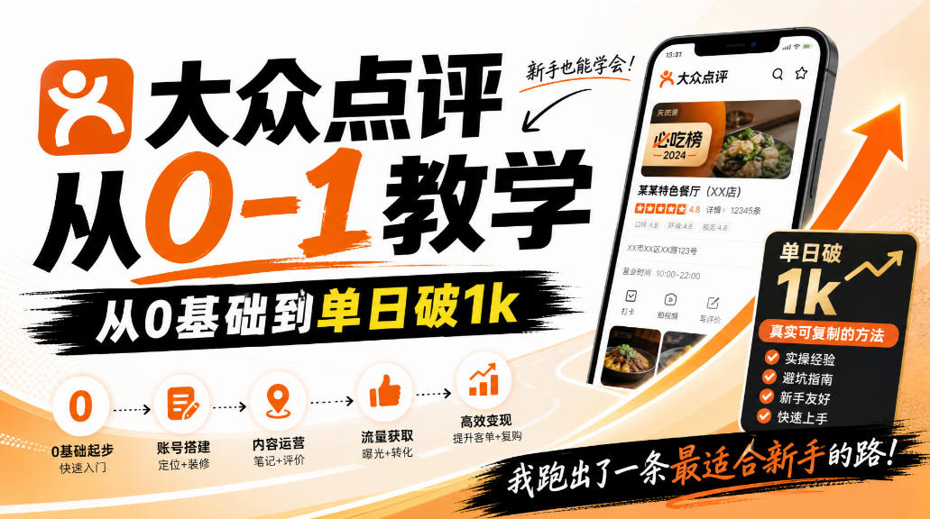 大众点评分成从0-1教学,从0基础到单日破1k,我跑出了一条最适合新手的路亿创资源网_优质资源分享平台_一站式资源获取亿创资源网 | 优质资源分享平台_一站式资源获取