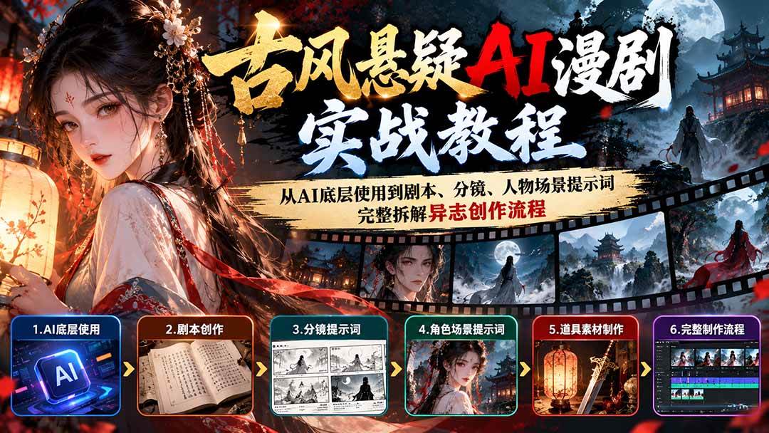 (20798期)古风悬疑AI漫剧实战教程:从AI底层使用到剧本、分镜、人物场景提示词,完整拆解异志创作流程亿创资源网_优质资源分享平台_一站式资源获取亿创资源网 | 优质资源分享平台_一站式资源获取