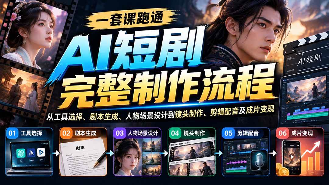 （20742期）一套课跑通AI短剧完整制作流程：从工具选择、剧本生成、人物场景设计到镜头制作、剪辑配音及成片变现亿创资源网_优质资源分享平台_一站式资源获取亿创资源网 | 优质资源分享平台_一站式资源获取