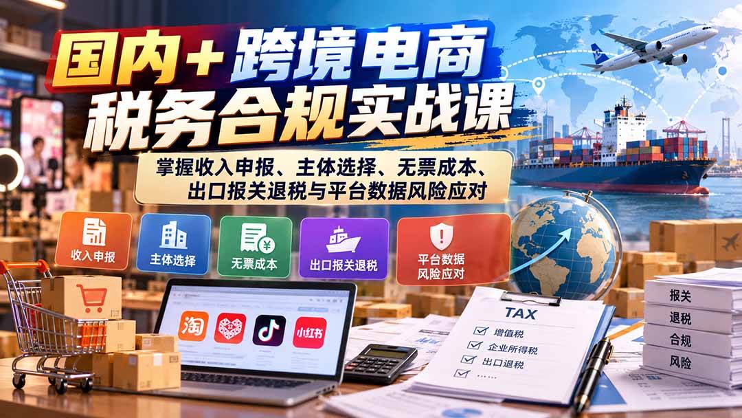 (20686期)国内+跨境电商税务合规实战课:掌握收入申报、主体选择、无票成本、出口报关退税与平台数据风险应对 (20686期)国内+跨境电商税务合规实战课:掌握收入申报、主体选择、无票成本、出口报关退税与平台数据风险应对