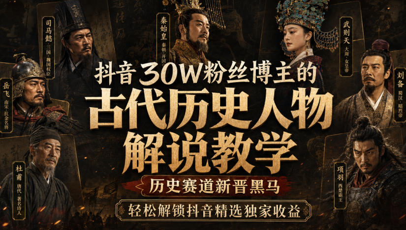 抖音30W粉丝博主的古代历史人物解说教学，历史赛道新晋黑马，轻松解锁抖音精选独家收益亿创资源网_优质资源分享平台_一站式资源获取亿创资源网 | 优质资源分享平台_一站式资源获取