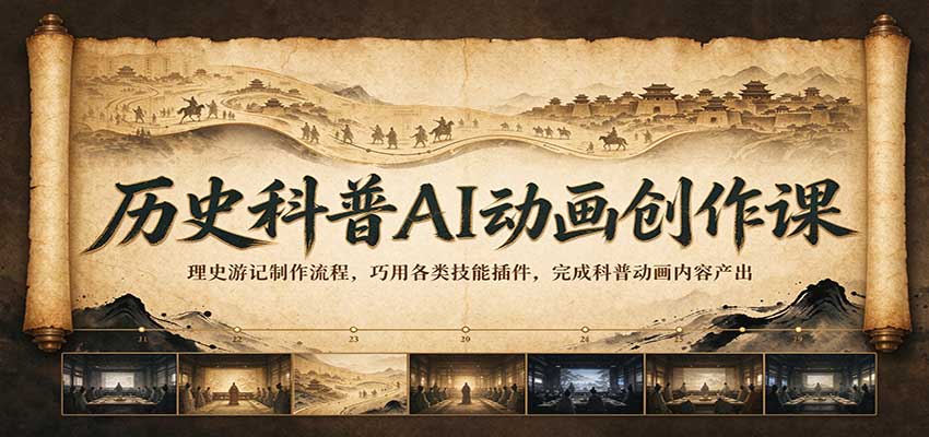 历史科普AI动画创作课：理史游记制作流程，巧用各类技能插件，完成科普动画内容产出亿创资源网_优质资源分享平台_一站式资源获取亿创资源网 | 优质资源分享平台_一站式资源获取
