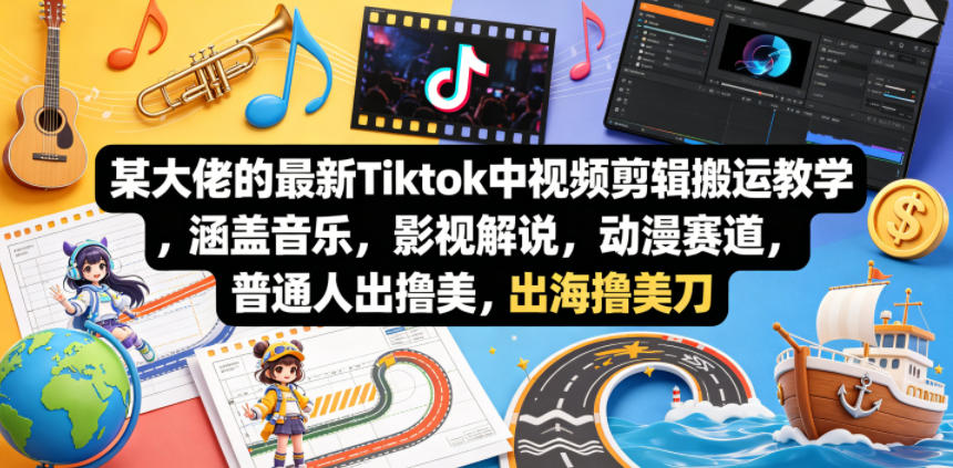 某大佬的最新Tiktok中视频剪辑搬运教学，涵盖音乐，影视解说，动漫赛道，普通人出海撸美刀亿创资源网_优质资源分享平台_一站式资源获取亿创资源网 | 优质资源分享平台_一站式资源获取