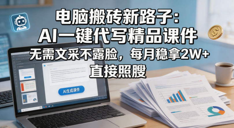 电脑搬砖新路子：AI一键代写精品课件，无需文采不露脸，每月稳拿2W+，直接照搬亿创资源网_优质资源分享平台_一站式资源获取亿创资源网 | 优质资源分享平台_一站式资源获取