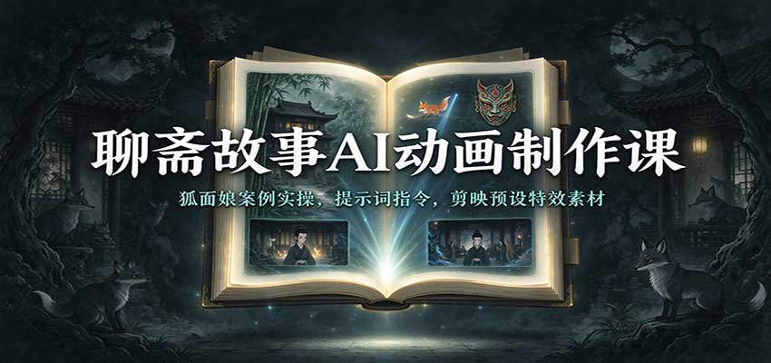 聊斋故事AI动画制作课:狐面娘案例实操,提示词指令,剪映预设特效素材亿创资源网_优质资源分享平台_一站式资源获取亿创资源网 | 优质资源分享平台_一站式资源获取