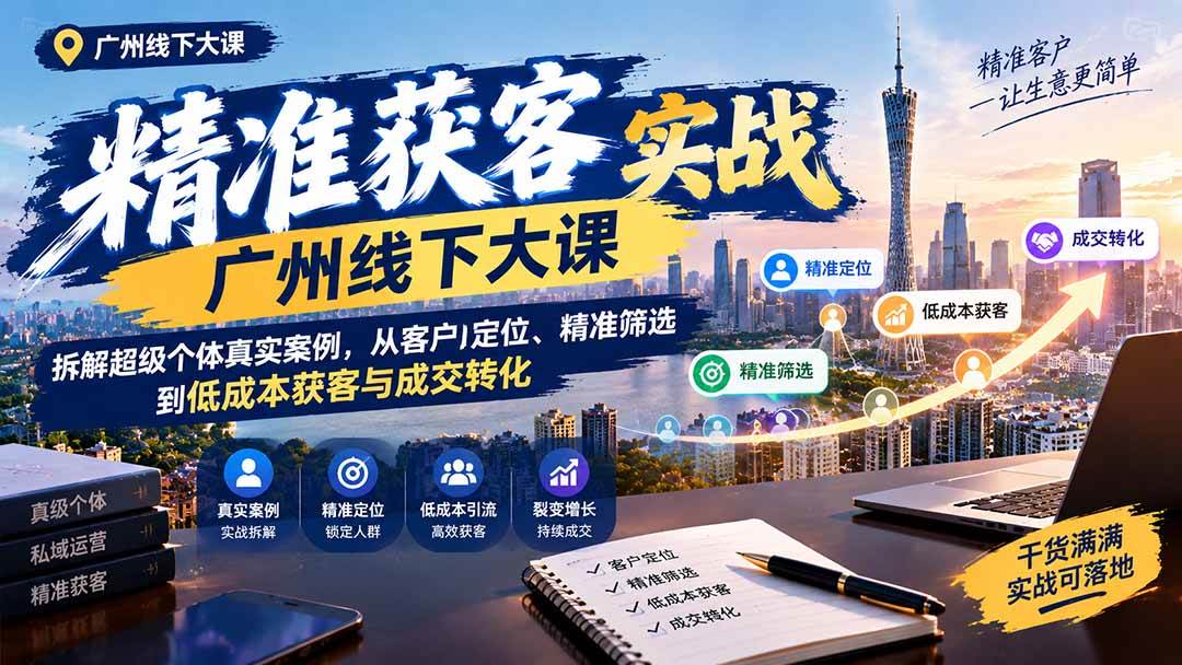 （20820期）精准获客实战广州线下大课：拆解超级个体真实案例，从客户定位、精准筛选到低成本获客与成交转化亿创资源网_优质资源分享平台_一站式资源获取亿创资源网 | 优质资源分享平台_一站式资源获取
