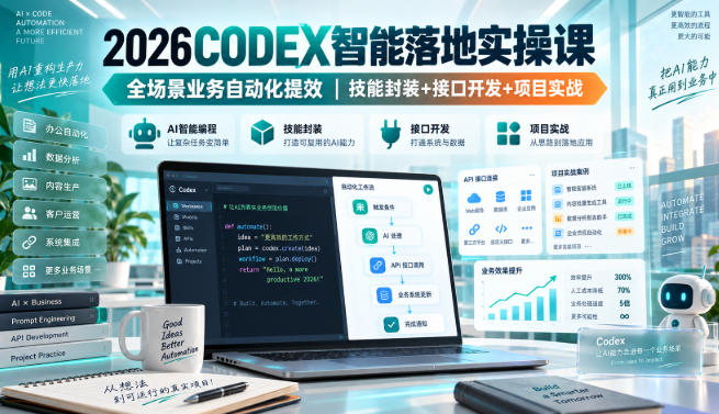2026Codex智能落地实操课，全场景业务自动化提效，技能封装+接口开发+项目实战亿创资源网_优质资源分享平台_一站式资源获取亿创资源网 | 优质资源分享平台_一站式资源获取